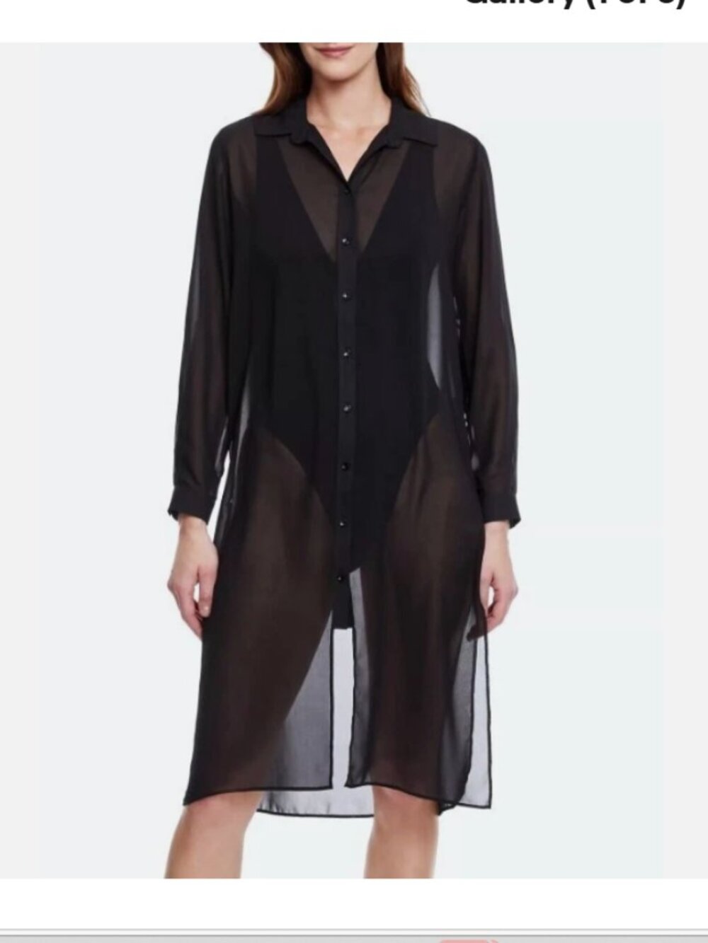NWT GOTTEX Women's Chiffon Black Button Up Swim Cover-up Shirt Size M